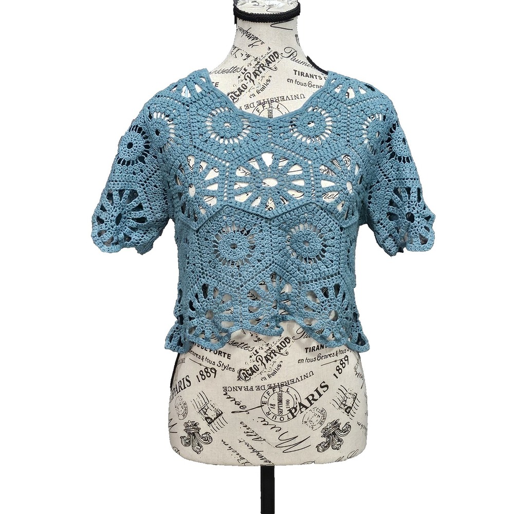 Crochet Granny Square Crop Top S Festival Boho Y2K Coquette Cottage Coachella
